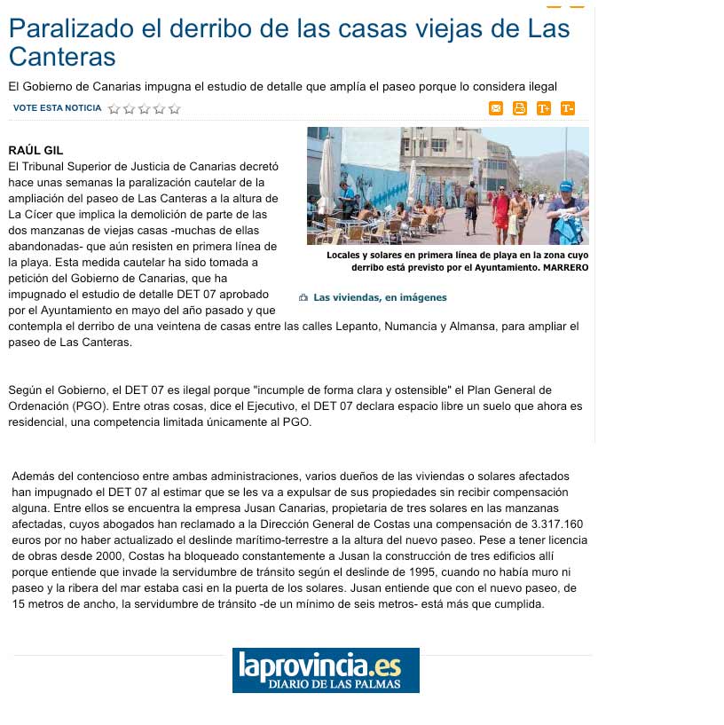 Paralizado el derribo de las casas viejas de Las Canteras ( www.laprovincia.es)