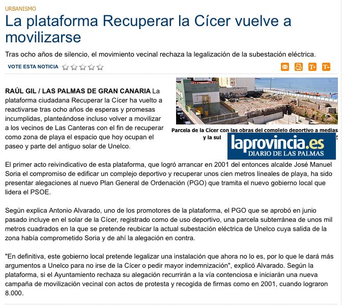 La plataforma Recuperar la Cícer vuelve a movilizarse ( www.laprovincia.es).