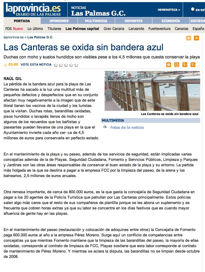 Las Canteras se oxida sin bandera azul ( www.laprovincia.es).