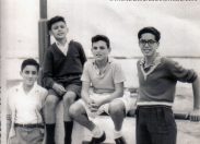En el Paseo : (Izq...dcha ) Rafael Carlos Perdomo, Angelluis Sanchez Bolaños, Antonio Betancor y Luis Maccanti- colecc. Luis Maccanti.