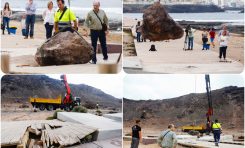 El Ayuntamiento retira las piedras de cinco toneladas que dañaron parte del paseo de El Confital tras el derrumbe